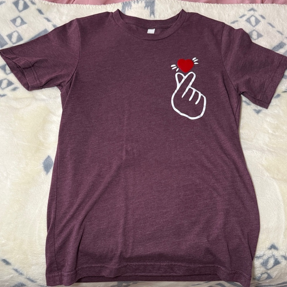 Purple Long T-Shirt with a Finger Heart Design